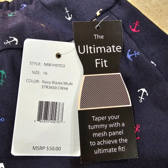 NWT Women's Zac & Rachel The Ultimate Fit Capri Pants Navy With Anchors Size 16 - Picture 6 of 7